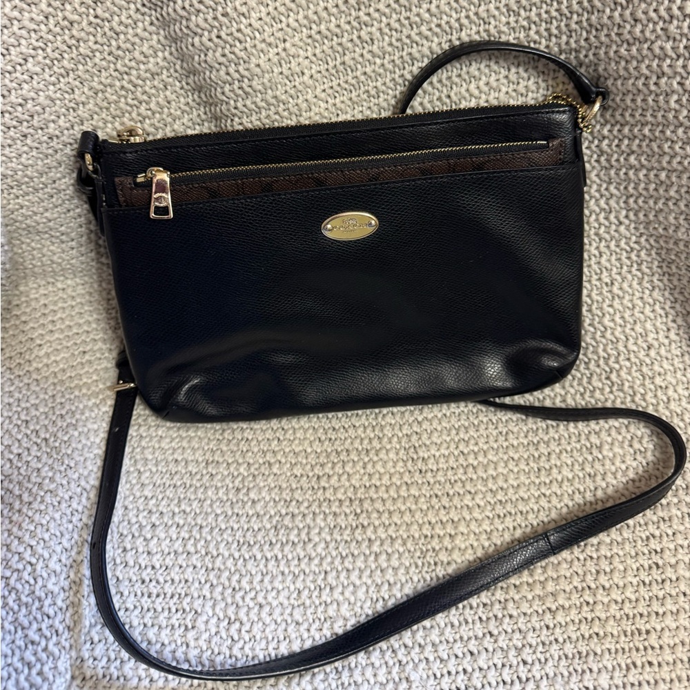 Coach F52881 Black Crossgrain Leather East‎ West Pop Crossbody